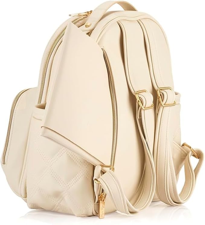 Itzy Ritzy Mini Diaper Bag Backpack – Chic, Compact Mini Plus Backpack with Changing Pad, 10 Pockets (6 Internal, 4 External), Grab-Top Handle & Rubber Feet (Milk & Honey) - Image 8