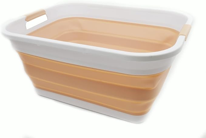 SAMMART 41L (10.8 gallon) Collapsible Plastic Laundry Basket - Foldable Pop Up Storage Container/Organizer - Portable Washing Tub - Water capacity: 32L (8.4 gallon) (Rectangular, White/Beige) - Image 7