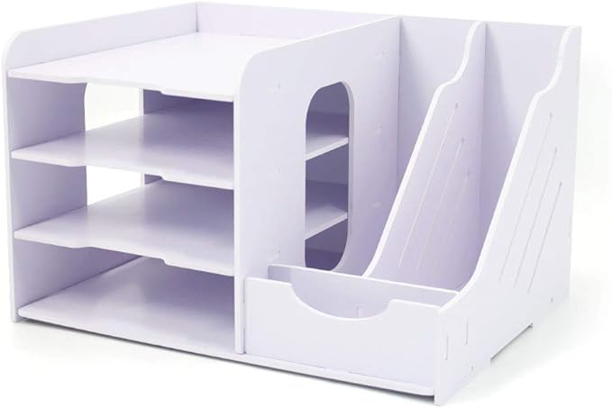 SONGWAY File Organizer for Desk - 4 Tier Vertical and Horizontal Document Holder, File Sorter, A4 Paper Storage Holder, Desktop Organizer for Home Office School Decoration, White by SONGWAY