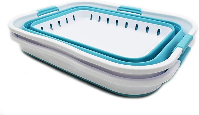 SAMMART 42L (11 gallon) Collapsible Plastic Laundry Basket - Foldable Pop Up Storage Container/Organizer - Portable Basket - Space Saving Hamper/Basket (2, White/Bright Blue) - Image 4
