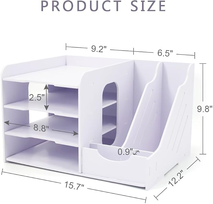 SONGWAY File Organizer for Desk - 4 Tier Vertical and Horizontal Document Holder, File Sorter, A4 Paper Storage Holder, Desktop Organizer for Home Office School Decoration, White - Image 6