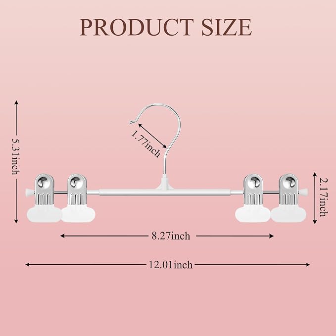 Clothes Pants Skirt Hangers with Wide Clips 12 Inch 50 Pack, White | Non-Slip,Adjustable metal wide clips,Space-Saving,Heavy duty, for pants/skirt/dress/trousers/jeans/shorts/leggings, women,men - Image 3