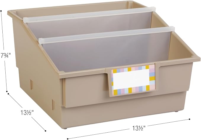 Really Good Stuff Picture Book Classroom Library Bins with Dividers, 6-Pack | Tan, 13.5 in W x 13.5 in D x 7.75 in - Image 5
