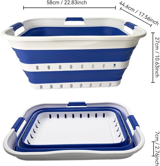 SAMMART 42L (11 gallon) Collapsible Plastic Laundry Basket - Foldable Pop Up Storage Container/Organizer - Portable Basket - Space Saving Hamper/Basket (2, Wt/Classic Blue) - Image 3