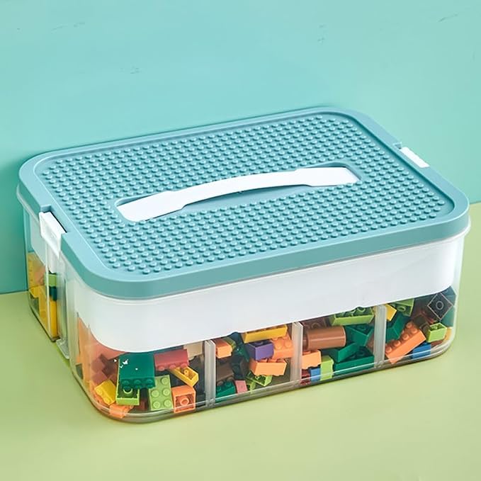 Toys Organizer Storage Case for Lego Box Kids Toy Stackable Building Blocks with Lids Bins Adjustable Lego Storage Containers Plastic Toy Box Green 1 Layer by joyingbaby