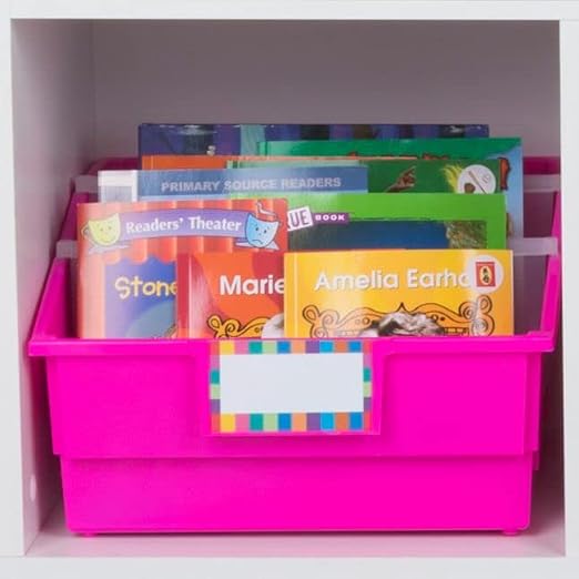 Really Good Stuff Neon Picture Book Classroom Library Bins, 4 Pack | 13.5" x 13.5" x 7.75, Large Plastic Bin Organizers for Book Organization, Documents, Files, Magazines - Image 8