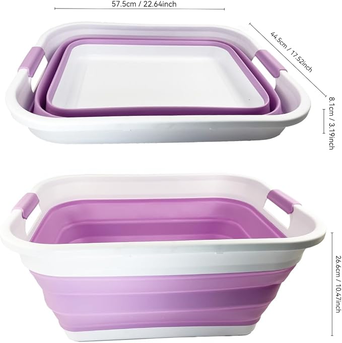 SAMMART 41L (10.8 gallon) Collapsible Plastic Laundry Basket - Foldable Pop Up Storage Container/Organizer - Portable Washing Tub - Space Saving Hamper/Basket (Rectangular, White/Pale Purple) - Image 8