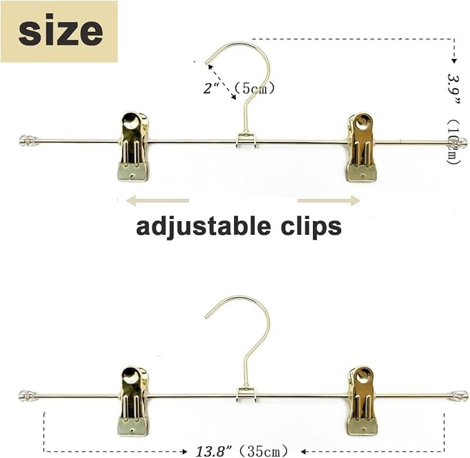 13.8" Gold Metal Wire Clips Hangers with Adjustable Clips - 30 Pack Pants Hangers with Clips Metal Perfect for Pants Trouser Underwear Bottom Clothes Heavy Duty Space Saving Closet Organization - Image 3