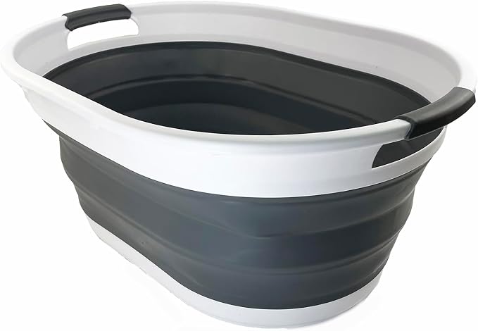SAMMART 39L (10.3 gallons) Collapsible Plastic Laundry Basket - Foldable Washing Tub - Easy Storage & Pop Up Saving (White/Steel Grey) - Image 2