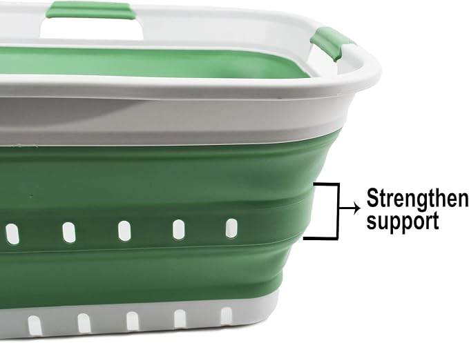 SAMMART 42L (11 gallon) Collapsible Plastic Laundry Basket - Foldable Pop Up Storage Container/Organizer - Portable Basket - Space Saving Hamper/Basket (Grey/Dark Sea Green (Set of 2)) - Image 5