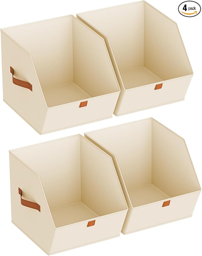 Fabric Closet Storage Cubes - 4 Pack Square Storage Bins with Dual Handles for Clothes, Towels, Toys, Cube Storage Organizers for Bedroom, Nursery, Shelves, Closet, Small Spaces, Beige by Homsorout