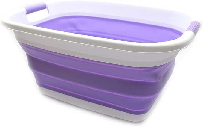 SAMMART 31L (8.1 gallon) Collapsible Plastic Laundry Basket - Foldable Pop Up Storage Container-Portable Washing Tub - Space Saving Hamper/Basket, Water capacity: 23L (6 gallon) (1, Lt. Purple) by SAMMART