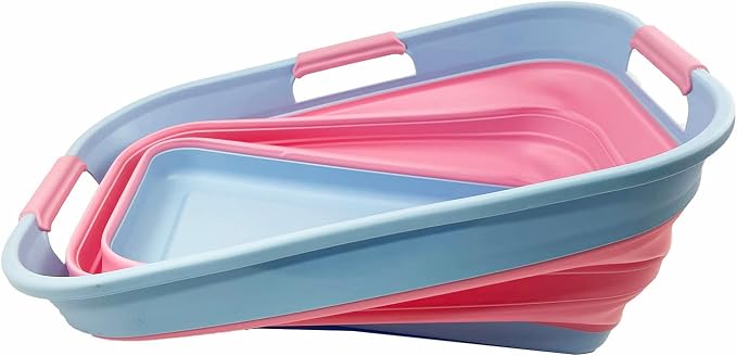SAMMART 21L (5.5 Galloons) Collapsible Plastic Storge Basket - Foldable Pop Up Storage Container/Organizer - Portable Washing Tub - Space Saving Hamper/Basket (Cool Blue/Maglia Rosa) - Image 3