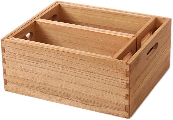 DDYURI Wooden Baskets for Clothes Storage and Shelf Organizing -Natural Wood Decorative Storage Boxes with Handles for Office Bookshelf and Closet- Cabinets Cube Bins Organizer Light (3TH-LT) - Image 7