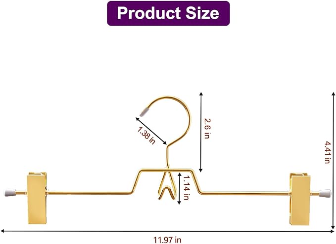 30 Pack Gold Pants Hangers with Hooks, Stackable Pants Hangers | Upgrade Heavy Duty Metal Skirts Hangers, with 2 Adjustable Clips for Pants, Jeans, Slacks, Women Skirts - Image 4