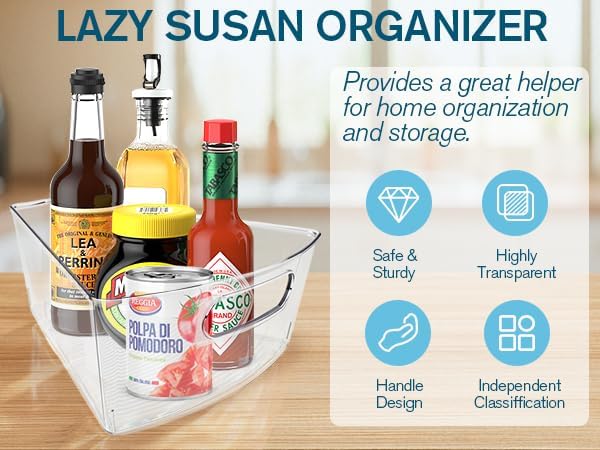 Lazy Susan Organizer for 26''-28'' Diameter Clear Corner Cabinet Storage Bins, Plastic Kitchen Corner Organizer with Handle 1/8 Wedge, Food Safe BPA Free (8 Pack) - Image 4