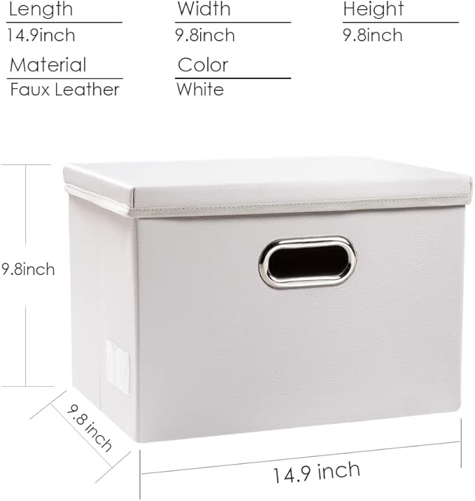 Foldable Storage Bins with Lids [5-Pack] Leather Fabric Collapsible Storage Boxes Organizer Containers Baskets Cube with Cover for Bedroom Closet Office Nursery White (14.9x10.8x10) - Image 4