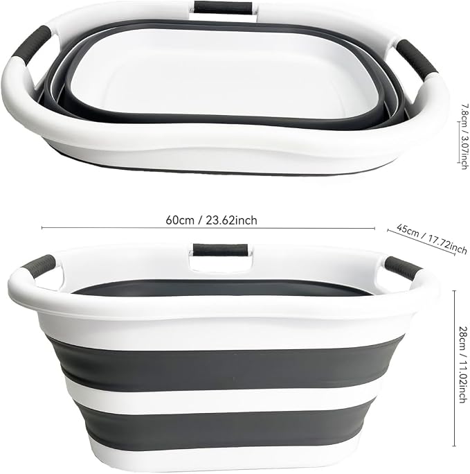 SAMMART 40L (10.5 gallon) Set of 2 Plastic Foldable Laundry Basket - Collapsible, Space Saving and Portable Laundry Hamper, Ideal for Home, Travel, Dorm, and Camping (2, White/Steel Gray) - Image 3