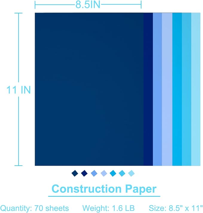 Construction Paper 8.5x11 in,70 Sheets,Set of 7 Colors 178GSM/65LB Heavyweight Construction Paper,Crafts,Arts,School Classroom Art Supplies Assorted Colors Bulk Paper - Image 4
