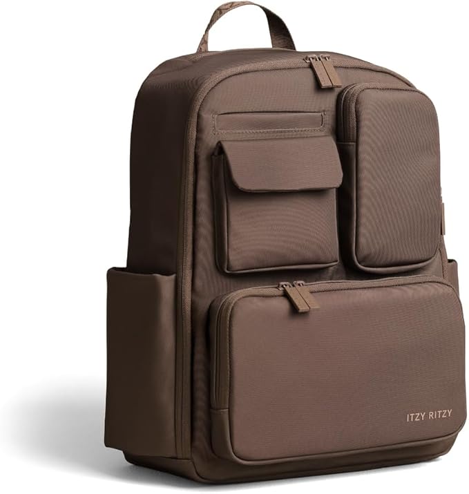 Itzy Ritzy Utility Diaper Bag Backpack, 17 Pockets w/Changing Pad (Mocha) | Travel-Ready Diaper Backpack with 2 Insulated Bottle Holders, Laptop Compartment, Trolley Sleeve, Straps, and Changing Pad by Unknown