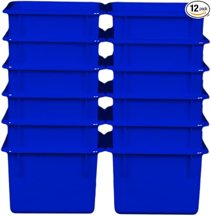 Wood Designs Cubby Storage Bin, Heavy Duty Plastic Containers for Kids Blue Cubby Tray Set of 12 by Unknown