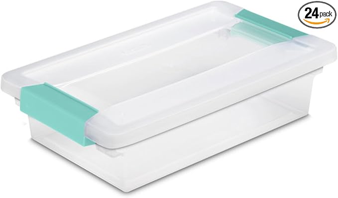 Sterilite Clip Box, Stackable Clear Plastic Bins- Small, 24-Pack | Storage Containers with Latching Lids for Writing, Arts or Crafts Supplies - Home, Office, Classroom & Workshop Organization by Sterilite