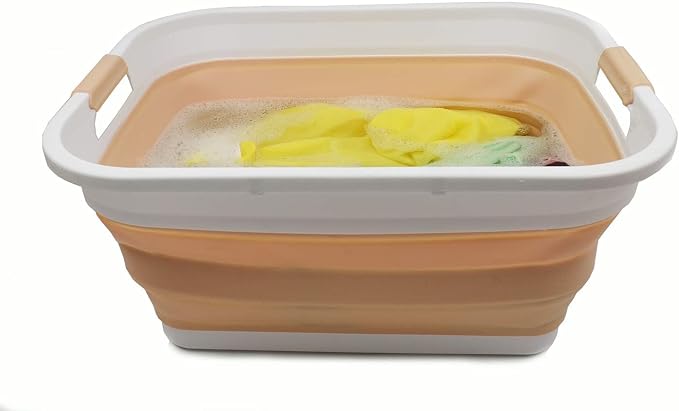 SAMMART 41L (10.8 gallon) Collapsible Plastic Laundry Basket-Foldable Pop Up Storage Container-Portable Washing Tub - Space Saving Hamper/Basket, Water capacity: 32L (8.4 gallon) (2, White/Beige) - Image 7