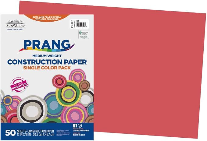 Prang Construction Paper, 12" x 18", Red, 50/Pack, 25 Packs | Formerly SunWorks, Class Pack, 1250 Sheets Total, P6107 - Image 3