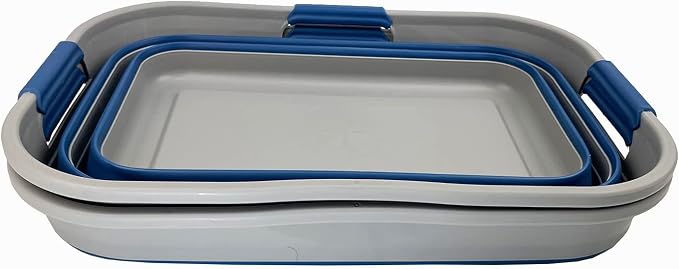 SAMMART 21L (5.5 Galloons) Collapsible Plastic Storge Basket - Foldable Pop Up Storage Container/Organizer - Portable Washing Tub - Space Saving Hamper/Basket (Grey/Mist Blue (Set of 2)) - Image 2