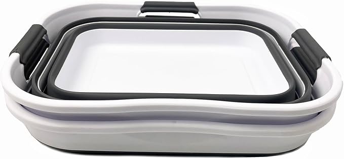 SAMMART Set of 2 Collapsible Plastic Laundry Basket/Organizer-Washing Tub-Foldable Pop Up Storage Container-Space Saving/Portable Hamper. Ideal for Home, Travel, Dorm & Camping (White/Steel Grey, 19L) - Image 2