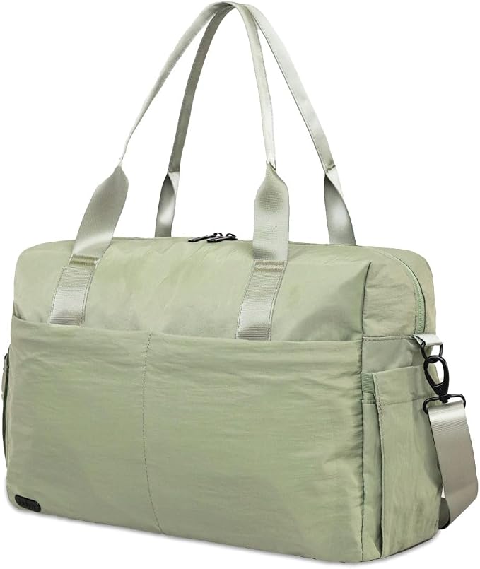 Austin Carry-On Travel Duffel Bag for Women, 18” Weekender Bag with Laptop Sleeve, Durable Material, and Trolley Sleeve, Ideal for Work, Gym, and Overnight Trips (Dusty Green) by Jadyn
