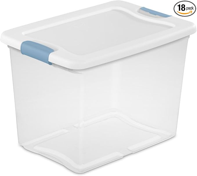 Sterilite 18-Pack Latching Box, Under Bed Storage Bins with Lids, Clear Plastic, 25 Quart - Heavy-Duty Organizing Containers for Closet, Bathroom, and Office | Heavy-Duty and Stackable Plastic Containers with Latches for Closet, Cabinet, Bedroom, Bathr... by Sterilite