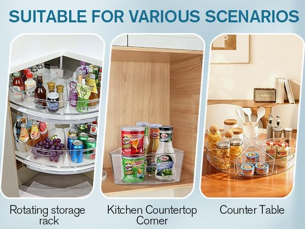 Lazy Susan Organizer for 26''-28'' Diameter Clear Corner Cabinet Storage Bins, Plastic Kitchen Corner Organizer with Handle 1/8 Wedge, Food Safe BPA Free (8 Pack) - Image 3