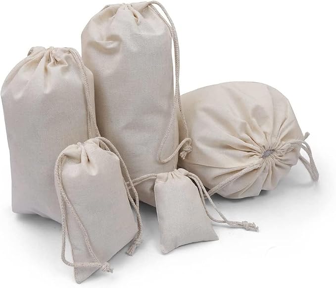 100Pcs 6 x 8 Inches Premium Cotton Muslin Double Drawstring Bags, Reusable Bag Natural Cotton Bags with Drawstring Produce Bags Bulk Gift Bag Jewelry Pouch for Party Wedding Home Storage by BIGLOTBAGS