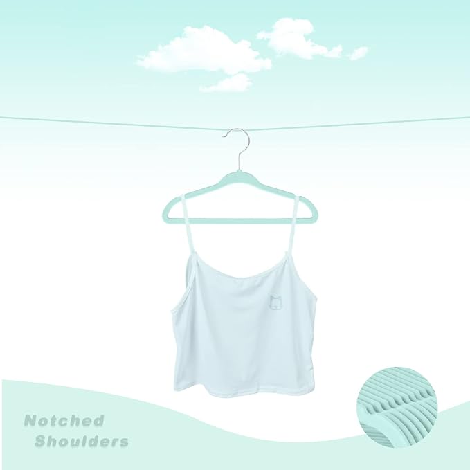 BAGAIL50 Pack Kids Velvet Hangers 14” Inch Children's Clothes Hangers Non-Slip Baby Hangers for Infant/Toddler (Mint) - Image 3