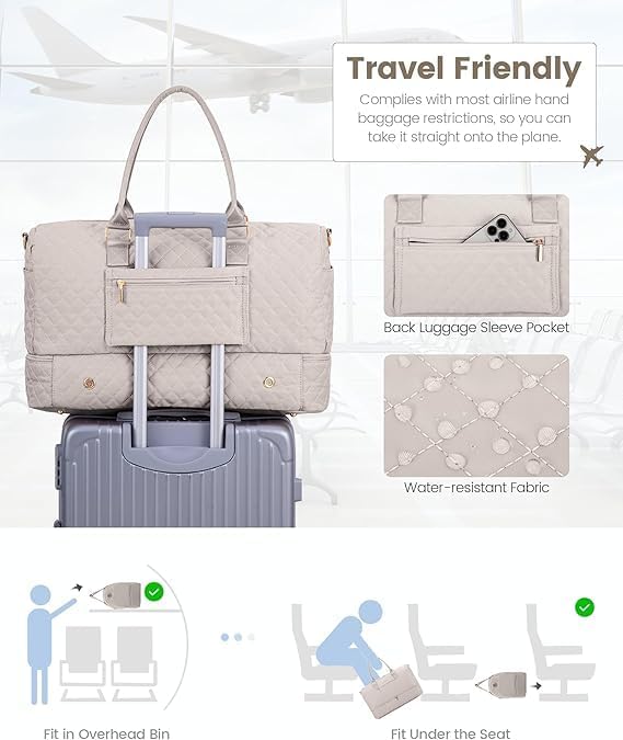 LOVEVOOK Travel Duffle Bag for Women, Weekender Overnight Bag with Shoe Compartment, Carry on Bag with Toiletry Bag, Gym Duffel Bag with Wet Pocket, Hospital Bags for Labor and Delivery 3 Pcs Set - Image 5