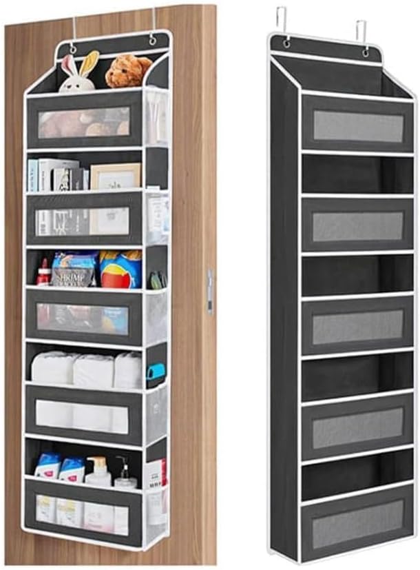 SakerPlus Five Tier Over The Door Organizer, Hanging Door Storage Organizer with Clear Windows and Side Pockets, Behind Door Storage for Bedroom Bathroom Pantry Nursery Closet (Black) by SakerPlus