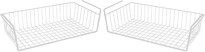 Modern Home Under Shelf Wire Storage Baskets – Hanging Organizer Rack for Cabinet, Pantry, or Closet – White Metal Basket for Kitchen, Towels, or Office – No Tools Required (Set of 2 19") - Image 2