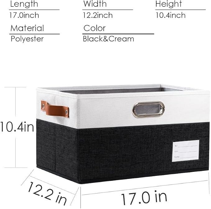 Larger Foldable Storage Bins with Handles [3-Pack] Fabric Collapsible Storage Boxes Baskets Cubes Containers with Handles for Closet Living Room Bedroom (Black & White 17.3x12.2x10.4') - Image 3