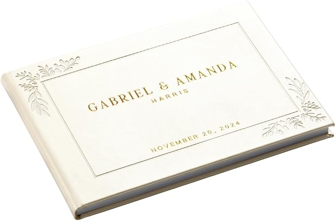 Personalized Hardcover Wedding Guestbook (White) | Elegant Wedding Keepsake Design, Premium Hardcover Construction, Smooth Lined Writing Pages, Perfect for Cherished Messages by PROMOT