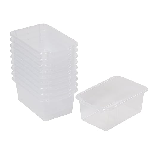 ECR4Kids Scoop Front Storage Bins, Multipurpose Organization, Clear, 10-Piece | Durable plastic, GREENGUARD Gold Certified, 1.2 gallon capacity, lightweight & nestable, built-in handle, classroom/home use by ECR4Kids