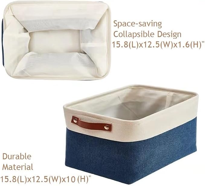 DECOMOMO Storage Bins, Extra Large Fabric Storage Baskets for Shelves 3Pack | 15.8 x 12.5 x 10 inches Decorative Linen Closet Organizers (Navy Blue & White) - Image 3