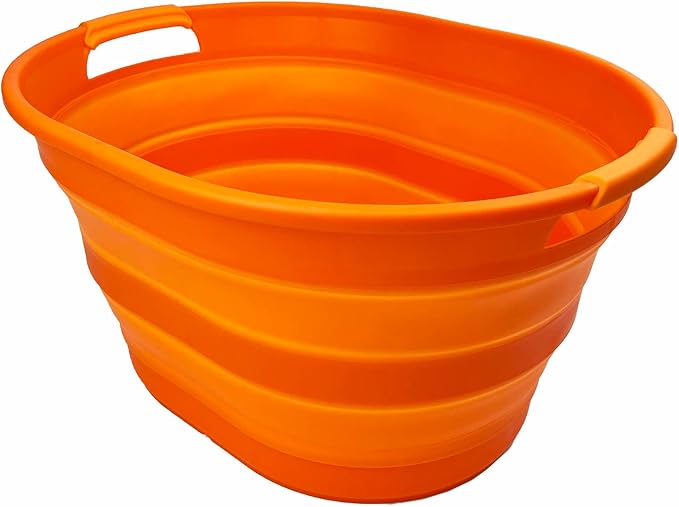 SAMMART 23L (6 Gallons) Collapsible Plastic Laundry Basket - Oval Tub/Basket - Foldable Storage Container/Organizer - Portable Washing Tub - Space Saving Laundry Hamper (Orange) by SAMMART