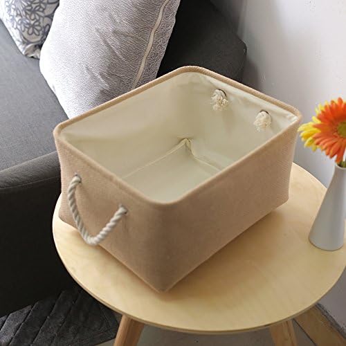 Large Storage Basket - Fabric Storage Baskets for Organizing Shelves, Collapsible Storage Bin Organizer for Closet Bookself Laundry Dog Toy Home Organization, Decorative Beige Basket Gift - Image 7