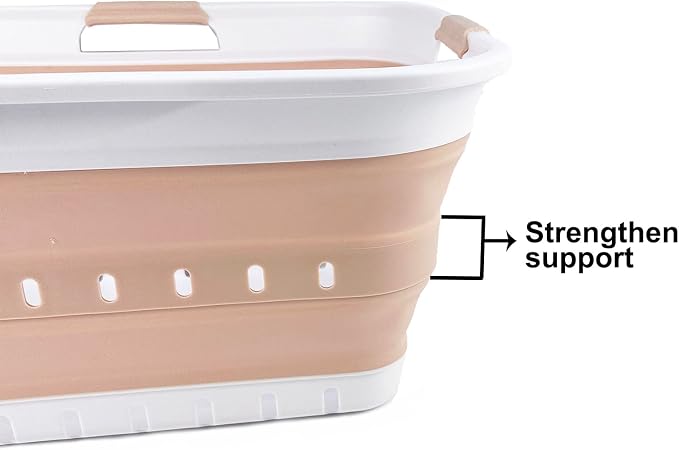 SAMMART 42L (11 gallon) Collapsible Plastic Laundry Basket - Foldable Pop Up Storage Container/Organizer - Space Saving Hamper/Basket (White/Beige) - Image 4