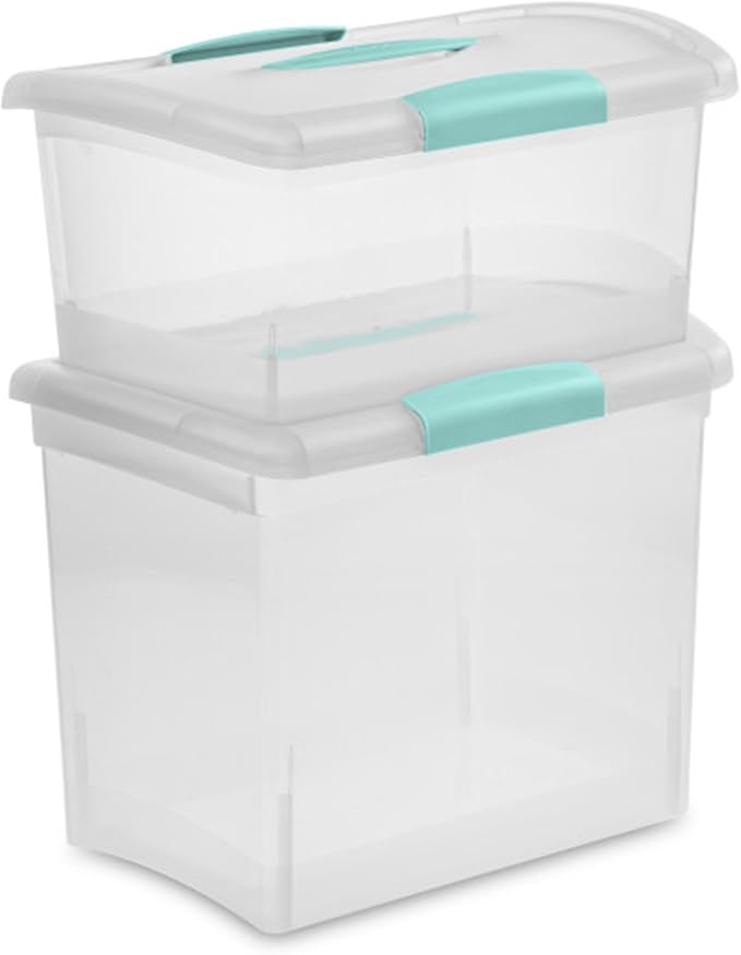 Sterilite Medium Nesting ShowOffs, Stackable Small Storage Bin with Latching Lid and Handle, Plastic Container to Organize Home, Clear, 12-Pack - Image 8