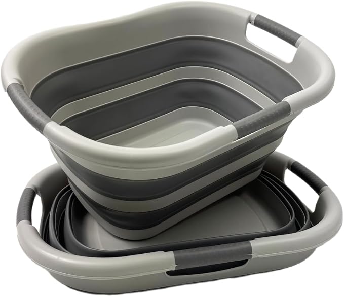 SAMMART 30L (7.9 gallon) Collapsible Plastic Laundry Basket - Foldable Pop Up Storage Container/Organizer - Portable Washing Tub - Space Saving Hamper/Basket (Grey/Deep Grey (Set of 2)) by SAMMART