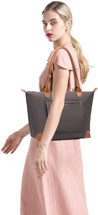 DORIS&JACKY Women Lightweight Tote Bag Designer Leather Work Shoulder Purse | Large Foldable Waterproof Nylon Hobo, Soft Fashion Casual Travel Gym Shopping Handbags with Long Leather Strap - Image 8