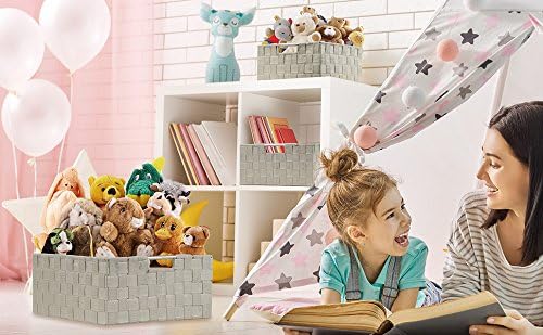 Sorbus Storage Box Woven Basket Bin Container Tote Cube Organizer Set Stackable Storage Basket Woven Strap Shelf Organizer Built-in Carry Handles (Beige) - Image 4