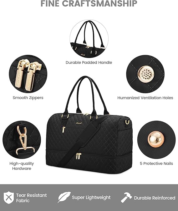 LOVEVOOK Travel Duffle Bag for Women, Weekender Overnight Bag with Shoe Compartment, Carry on Bag with Toiletry Bag, Gym Duffel Bag with Wet Pocket, Hospital Bags for Labor and Delivery 3 Pcs Set - Image 4